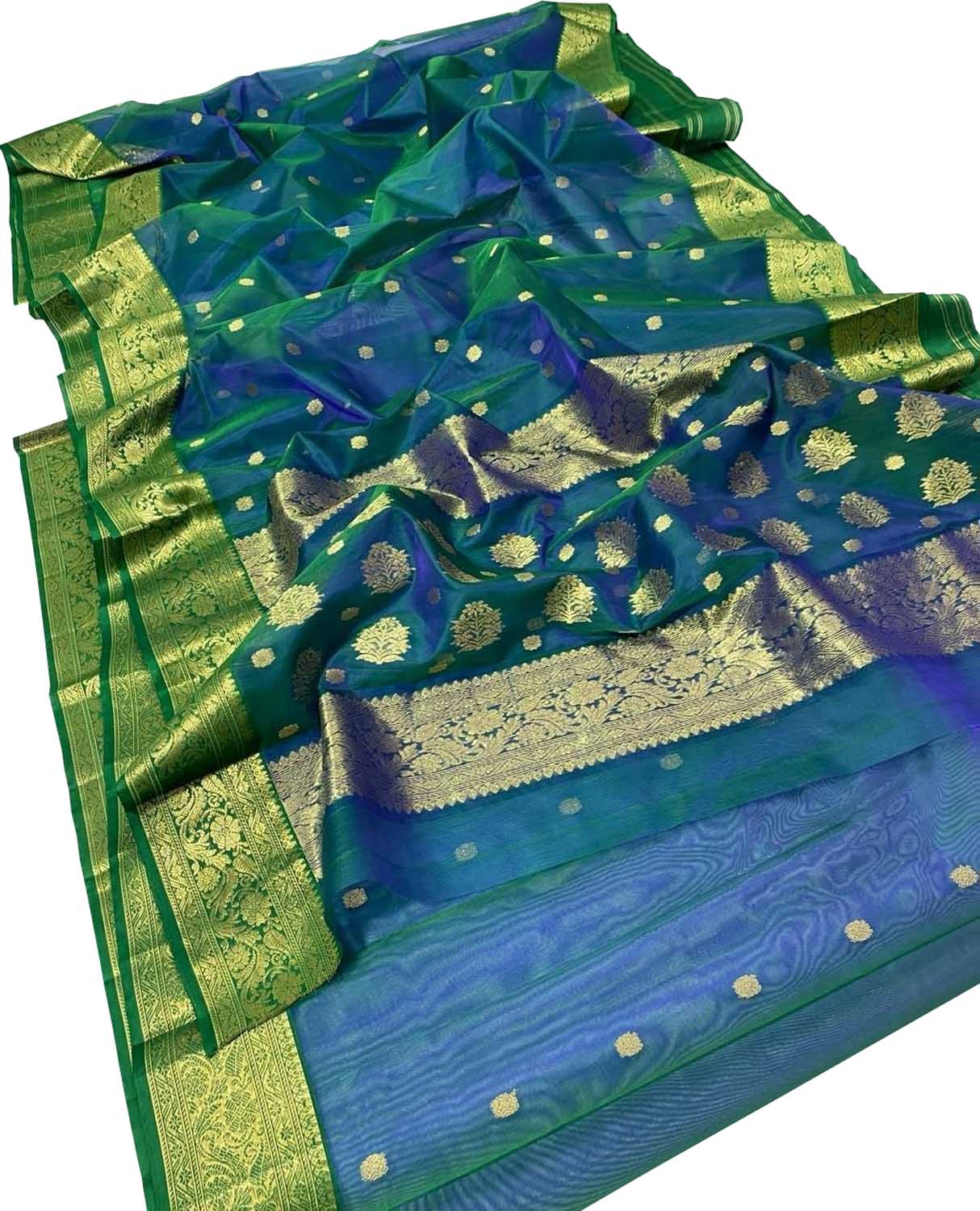 Blue Chanderi Handloom Pure Katan Silk Saree