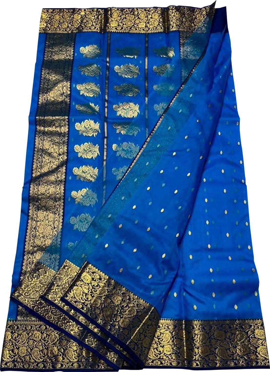 Blue Chanderi Handloom Pure Katan Silk Saree