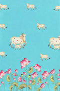 Blue Digital Pichwai Printed Modal Satin Fabric