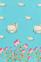 Blue Digital Pichwai Printed Modal Satin Fabric