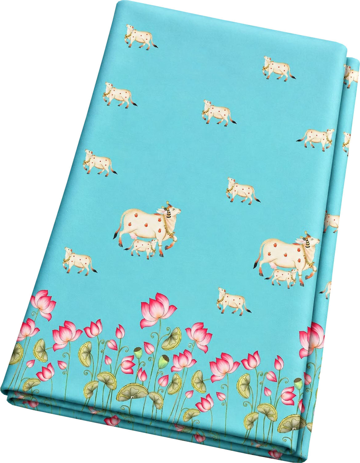 Blue Digital Pichwai Printed Modal Satin Fabric