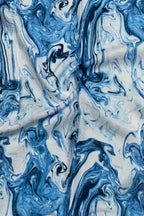 Blue Digital Printed Muslin Fabric Dress Material Craft Wear