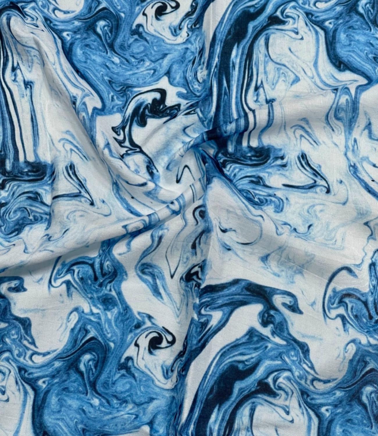 Blue Digital Printed Muslin Fabric Dress Material Craft Wear