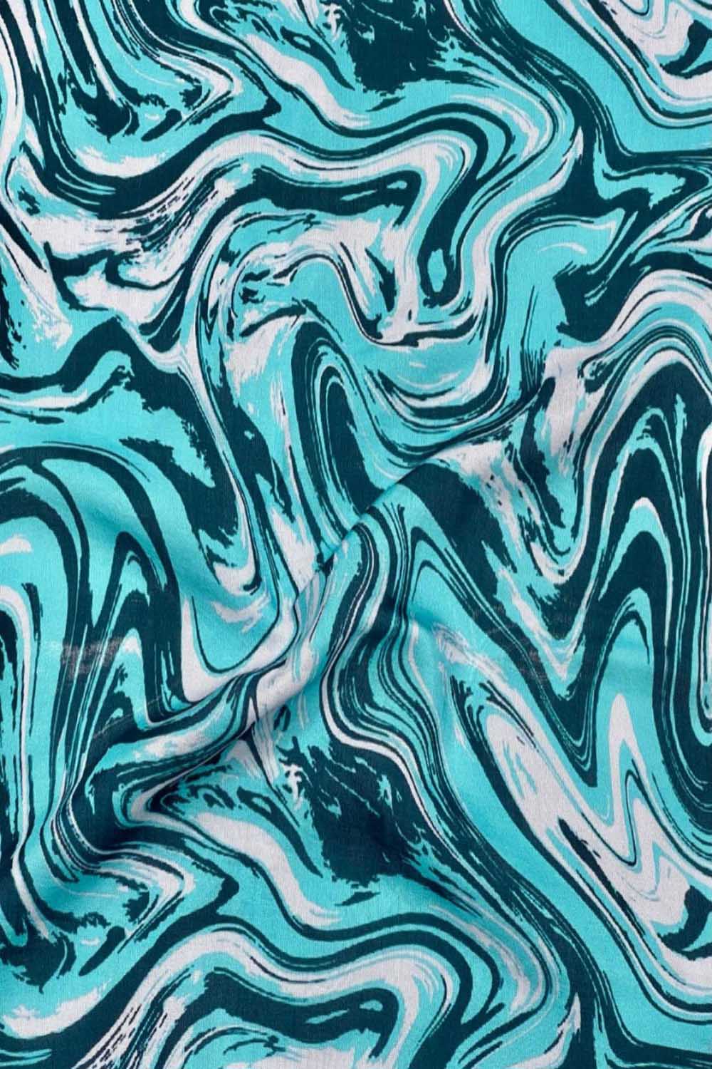 Blue Printed Muslin Fabric Handcrafted Ethnic Dress Material