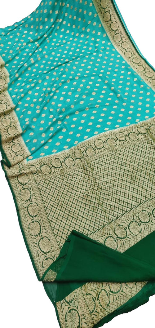 Blue Handloom Banarasi Khaddi Georgette Saree