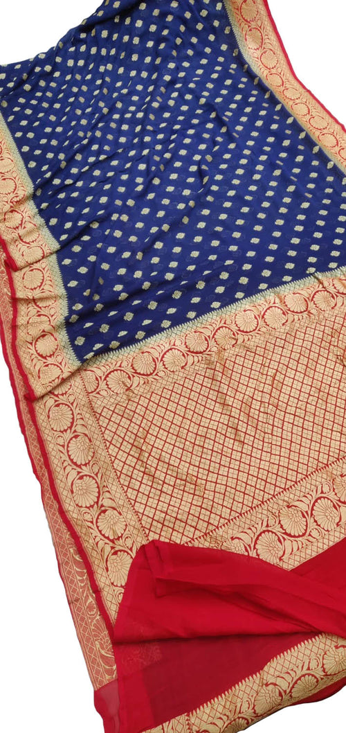 Blue Handloom Banarasi Khaddi Georgette Saree