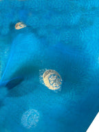 Blue Handloom Banarasi Kora Silk Chand Booti Design Fabric ( 1 Mtr )