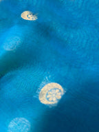 Blue Handloom Banarasi Kora Silk Chand Booti Design Fabric ( 1 Mtr )