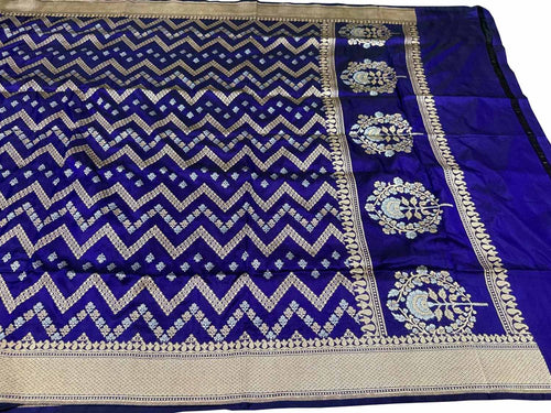 Blue Banarasi Pure Katan Silk Dupatta Handloom Woven