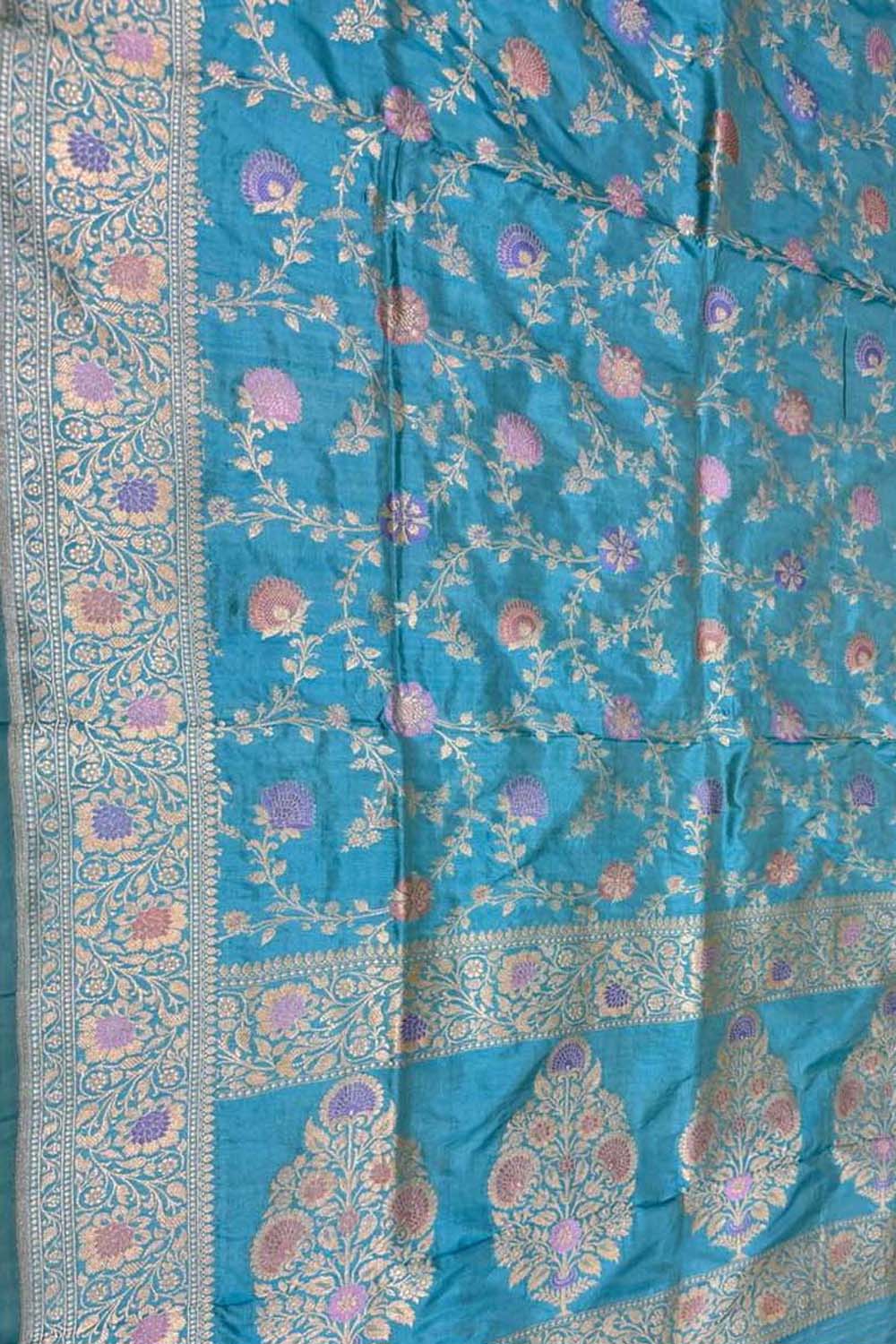 Blue Banarasi Pure Katan Silk Dupatta Handloom Festive