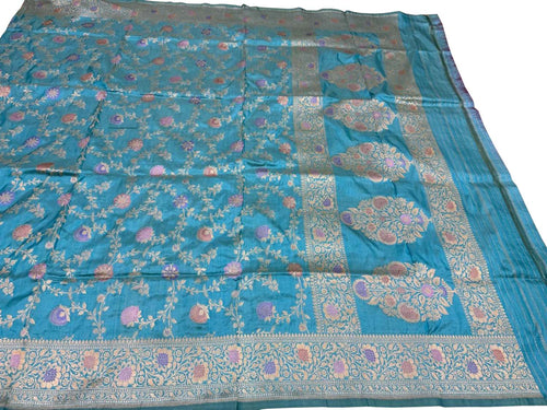 Blue Banarasi Pure Katan Silk Dupatta Handloom Festive