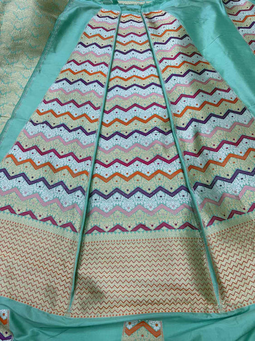 Blue Handloom Banarasi Pure Katan Silk Unstitched Lehenga Set