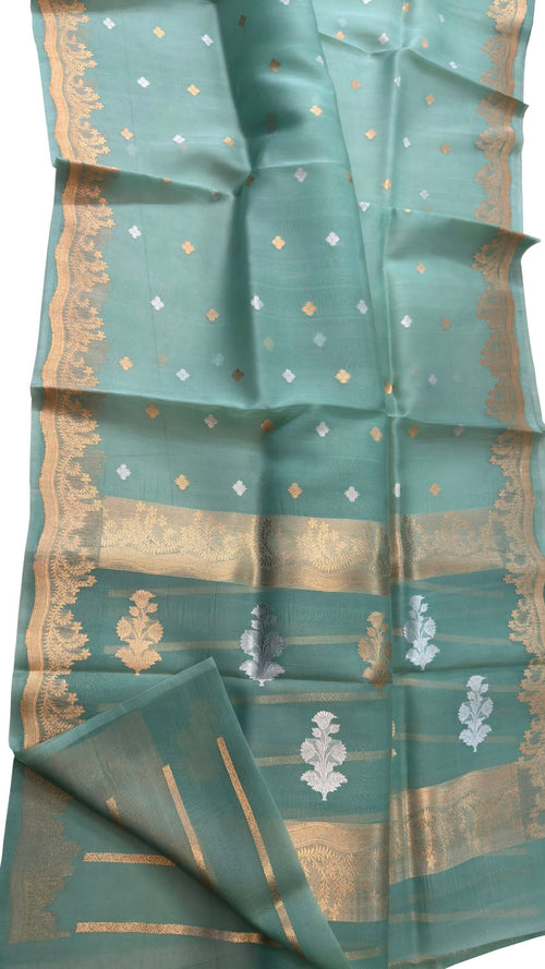 Blue Handloom Banarasi Pure Kora Organza Saree