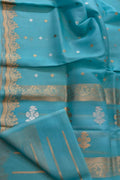Blue Handloom Banarasi Pure Kora Organza Saree