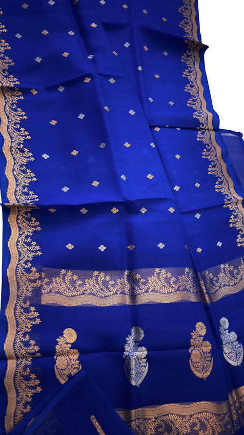 Blue Handloom Banarasi Pure Kora Organza Saree