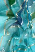 Blue Handloom Banarasi Pure Kora Organza Silk Sona Roopa Flower Design Saree