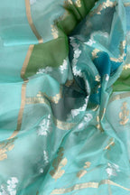 Blue Handloom Banarasi Pure Kora Organza Silk Sona Roopa Flower Design Saree