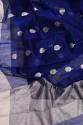 Blue Handloom Chanderi Cotton Silk Saree