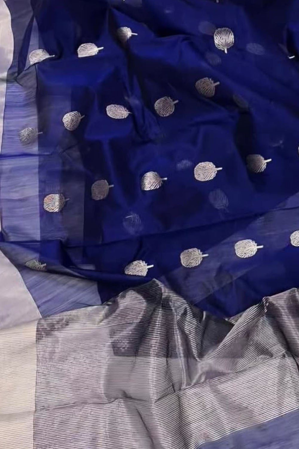 Blue Handloom Chanderi Cotton Silk Saree