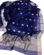 Blue Handloom Chanderi Cotton Silk Saree