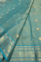 Blue Handloom Chanderi Tissue Katan Silk Saree — Zari Weave, Wedding