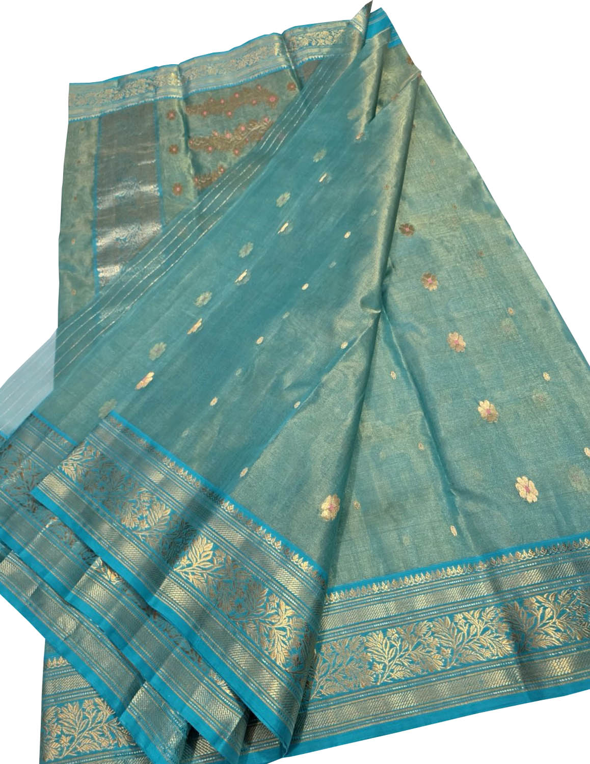 Blue Handloom Chanderi Tissue Katan Silk Saree — Zari Weave, Wedding