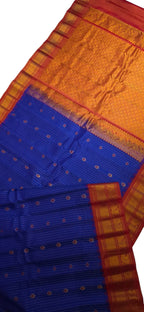 Blue Handloom Gadwal Pure Silk Saree — Zari Border, Festive