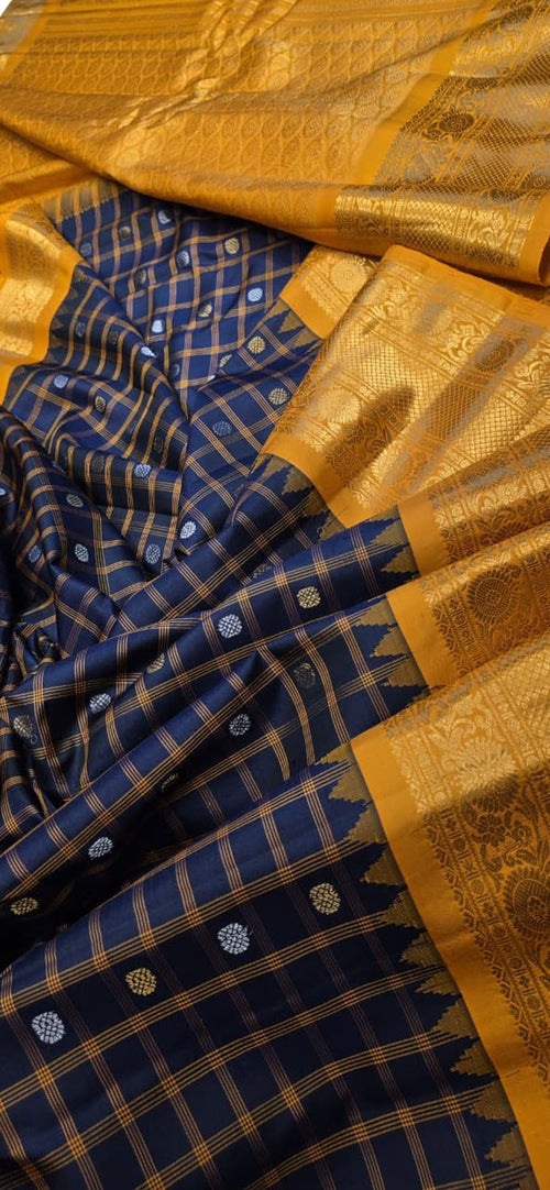 Blue Handloom Gadwal Pure Silk Saree