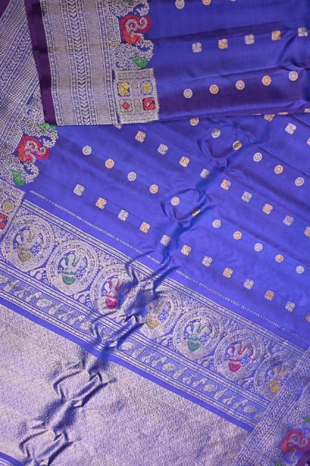 Blue Handloom Gadwal Pure Silk Saree