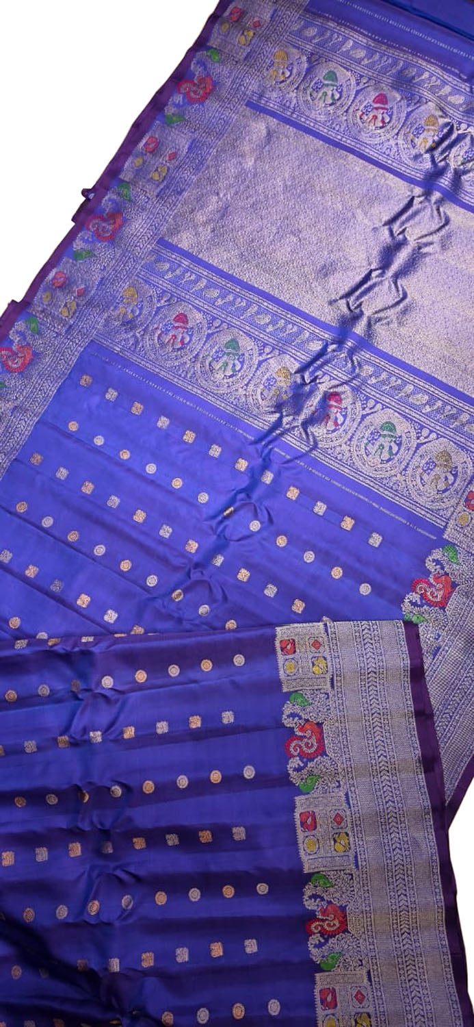Blue Handloom Gadwal Pure Silk Saree