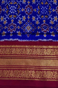 Blue Ikat Pure Silk Saree Handloom Woven Kanjeevaram Border