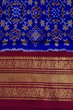 Blue Ikat Pure Silk Saree Handloom Woven Kanjeevaram Border