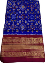 Blue Ikat Pure Silk Saree Handloom Woven Kanjeevaram Border