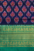 Blue Ikat Pure Silk Saree Handloom Woven Kanjeevaram Border