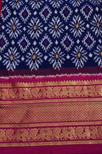 Blue Ikat Pure Silk Saree Handloom Woven Kanjeevaram Border