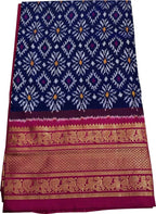 Blue Ikat Pure Silk Saree Handloom Woven Kanjeevaram Border