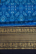 Blue Ikat Pure Silk Saree Handloom Woven Kanjeevaram Border