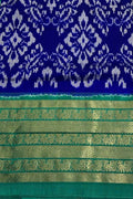 Blue Ikat Pure Silk Saree Handloom Woven Kanjeevaram Border