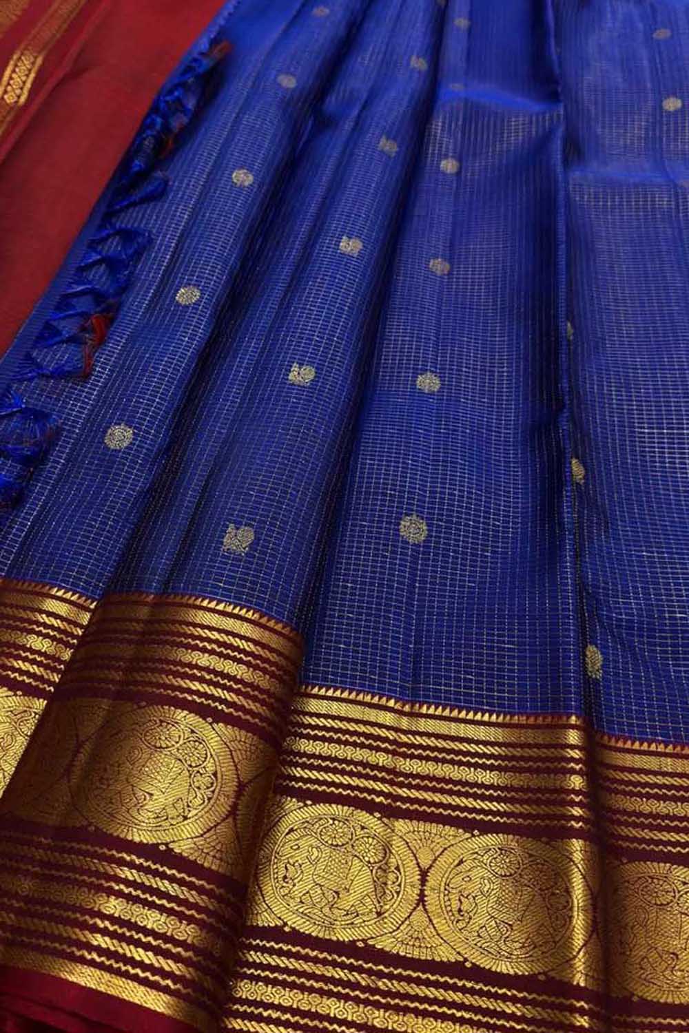 Blue Handloom Kanjeevaram Pure Silk Saree — Handwoven, Festive & Bridal
