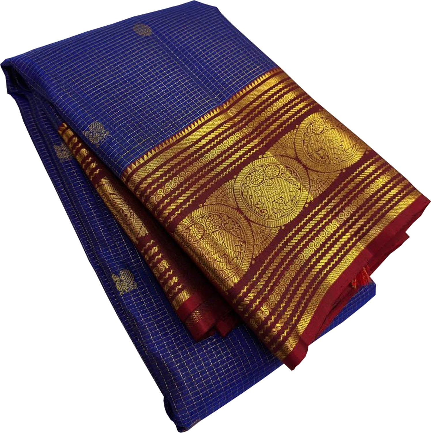 Blue Handloom Kanjeevaram Pure Silk Saree — Handwoven, Festive & Bridal