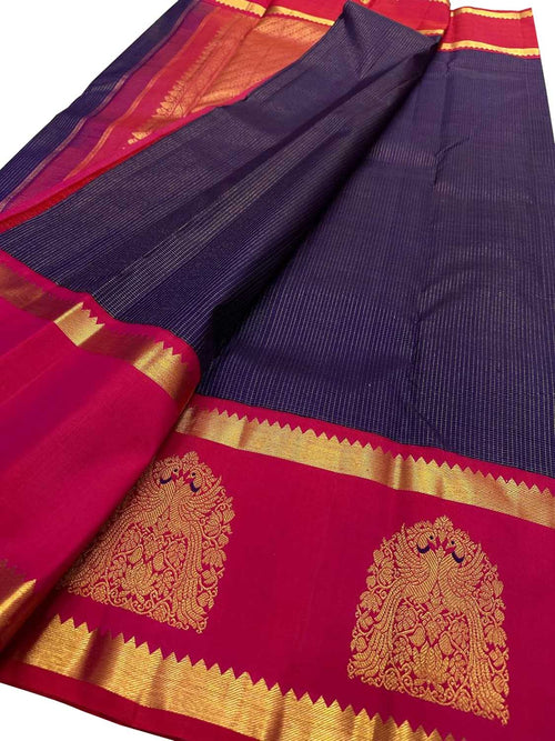 Blue Kanjeevaram Pure Silk Saree Handloom Weave Wedding