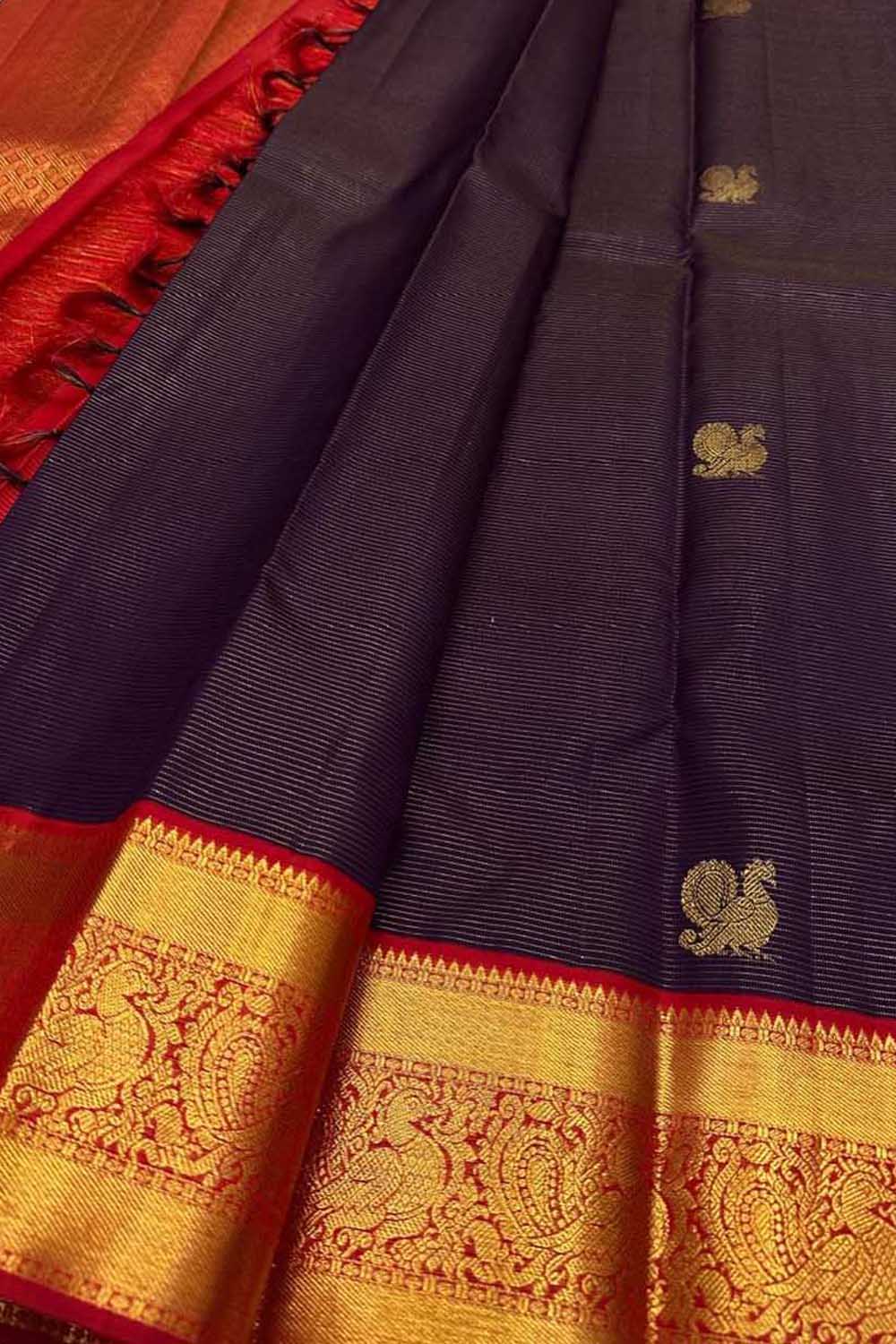 Blue Kanjeevaram Pure Silk Saree Handloom Weave Celebration