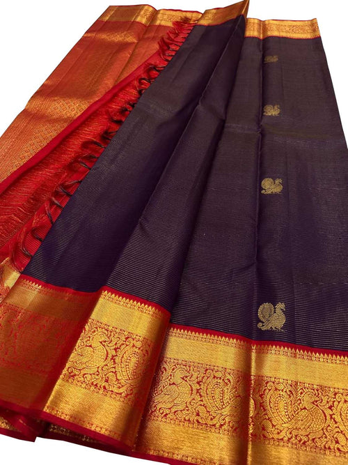 Blue Kanjeevaram Pure Silk Saree Handloom Weave Celebration