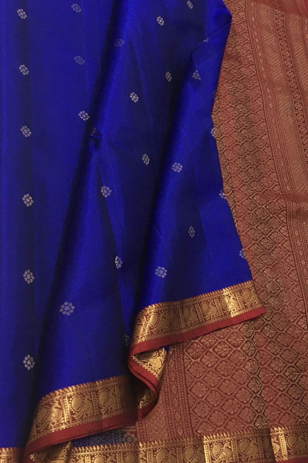 Blue Kanjeevaram Pure Silk Saree — Peacock Zari Motif, Wedding
