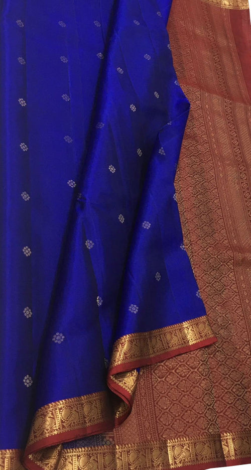Blue Kanjeevaram Pure Silk Saree — Peacock Zari Motif, Festive