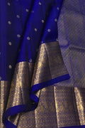 Blue Handloom Kanjeevaram Pure Silk Saree — Rudraksham Check Weave, Festive