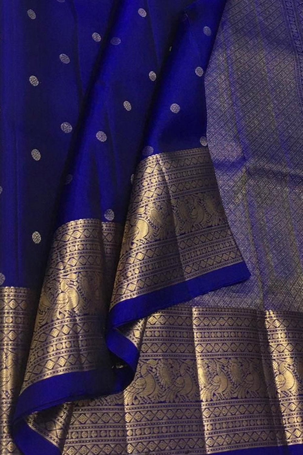 Blue Handloom Kanjeevaram Pure Silk Saree — Rudraksham Check Weave, Festive