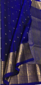 Blue Handloom Kanjeevaram Pure Silk Saree — Rudraksham Check Weave, Festive