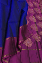 Blue Handloom Kanjeevaram Pure Silk Saree — Coin Butta Zari, Festive