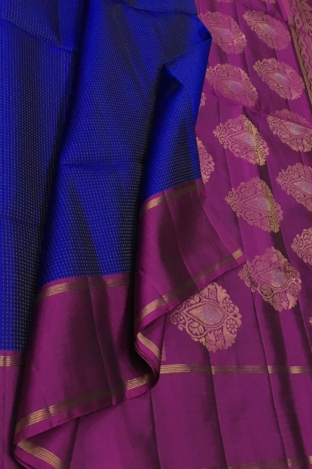 Blue Handloom Kanjeevaram Pure Silk Saree — Coin Butta Zari, Festive